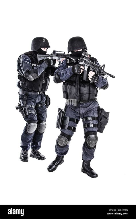 Swat Team In Action Stock Photo Alamy