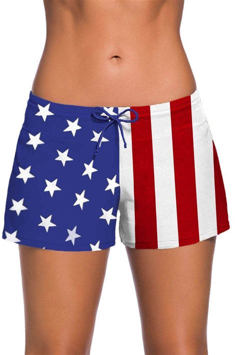 American Flag Women Swim Boardshort In 2020 Swim Shorts Women Swim Shorts Womens Swim