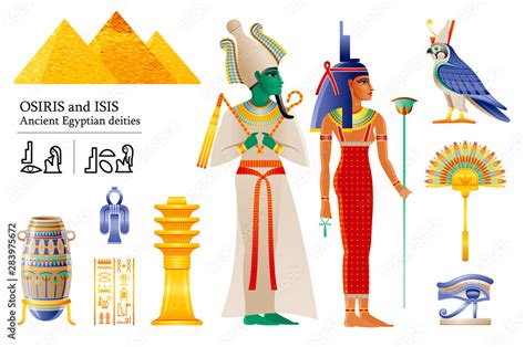 Plakat Ancient Egyptian God Pharaoh Osiris Goddess Isis Icon Set Fan