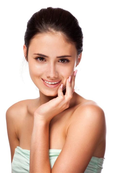 Beautiful Young Woman Touching Her Facefresh Healthy Skin Stock Photo