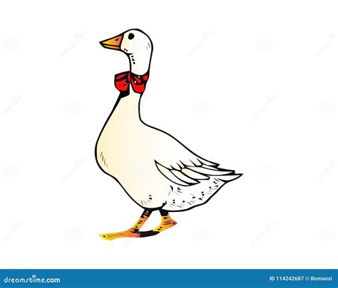 Cute Goose Vector Flat Illustration Isolated On White Background Farm