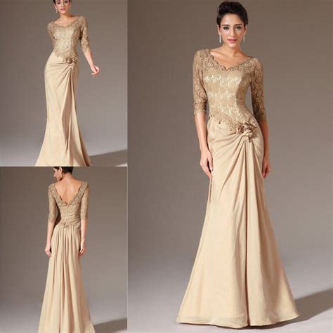 2014 Lace Mother Of The Bride Dresses Champagne Gold Half Sleeves