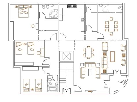 Autocad House Furniture Layout Plan Cad Drawing Cadbull