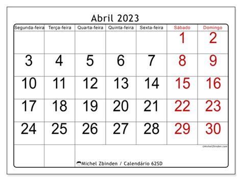 Calendário De Abril De 2023 Para Imprimir “48sd” Michel Zbinden Pt