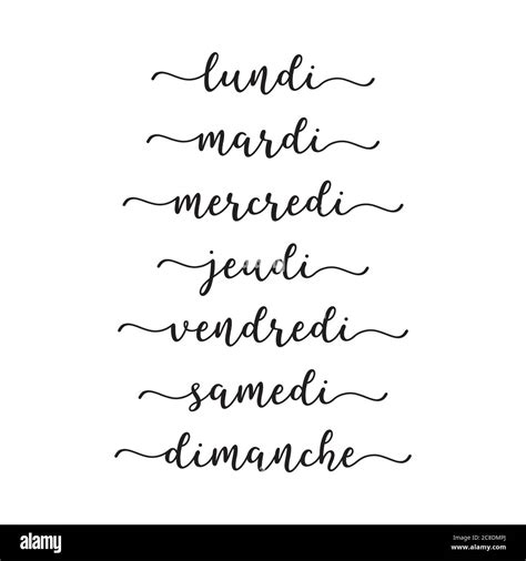 Hand Lettered Days Of The Week In French Lettering For Calendar