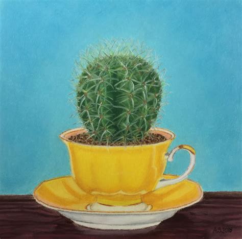 Cactus With Cup 30x30 Oil Pastel My Art By Aszymanek 2018 Oilpastels Oljepastell Vangogh