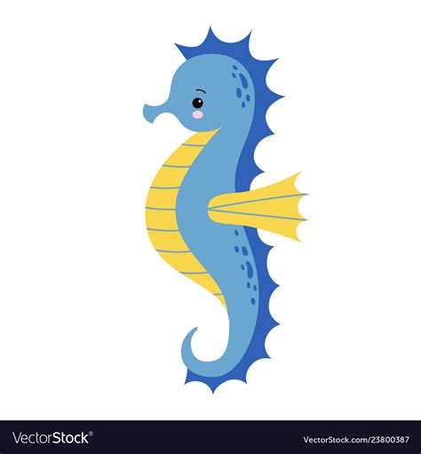 Cute Cartoon Blue Sea Horse Isolated Seahorse On Vector Image