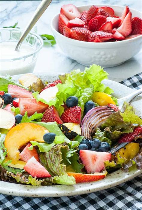 Fresh Garden Greens Salad With Fruit And Yogurt Dressing
