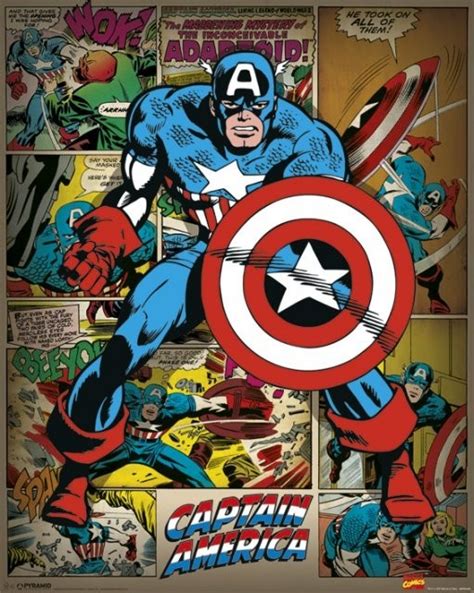 Poster Quadro Marvel Comics Captain America Retro Em Europosterspt