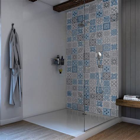 Showerwall Custom Victorian Blue Acrylic Shower Wall Panel Shower