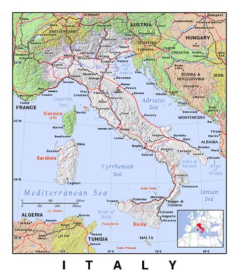 Mapa Político Detallado De Italia Con El Alivio Italia Europa