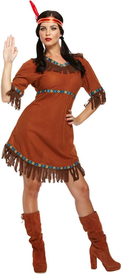 Ladies Sexy Red Indian Squaw Fancy Dress Costume Uk 12 14