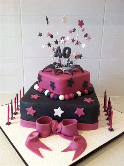 Square 2 Tier Pink And Black 40th Birthday Cake Cakes And More Cakes