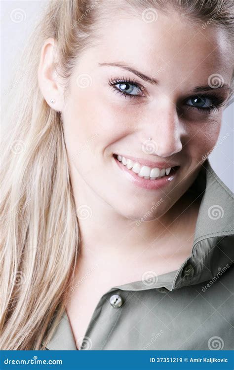 Beautiful Smiling Blond Woman Stock Image Image Of Portrait Blueeyed