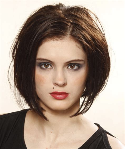 Medium Straight Dark Brunette Bob Haircut Hairstyles