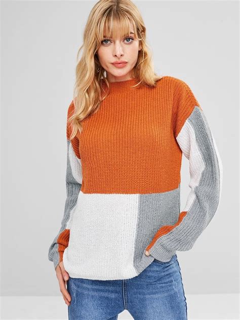 Mock Neck Color Block Sweater Multi Ad Color Neck Mock Multi