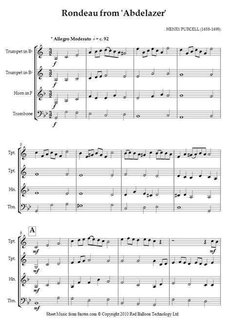 Brass Quartet Purcell Rondeau Sheet Music