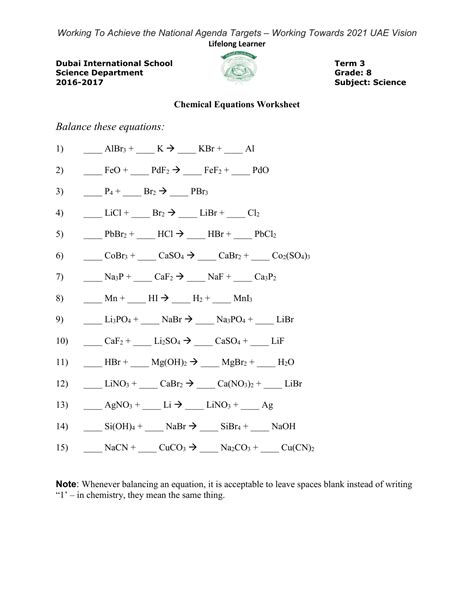 Word Equations Worksheet Chemistry Answers