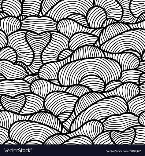 Seamless Pattern With Hand Drawn Waves Line Art Vector Image