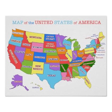 Multi Colored Map Of The United States Poster Kansas Missouri Oklahoma