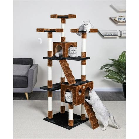 Go Pet Club 72 In Cat Tree And Condo Scratching Post Tower Black And Brown