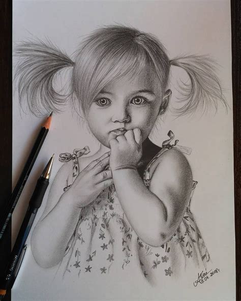 Cute Baby Girl Pencil Sketch