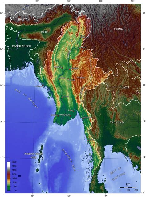 Die freie und zeitlich unbeschränkte. Myanmar topografische map - Karte von Myanmar ...