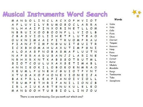 Musical Instruments Word Search Teaching Resources