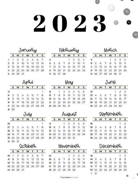 2023 Year At A Glance Calendar Crownflourmillscom Printable 2023