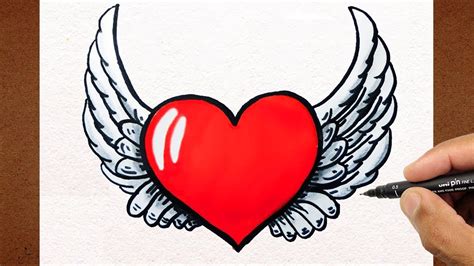Como Desenhar CoraÇÃo Com Asas How To Draw Heart With Wings Youtube