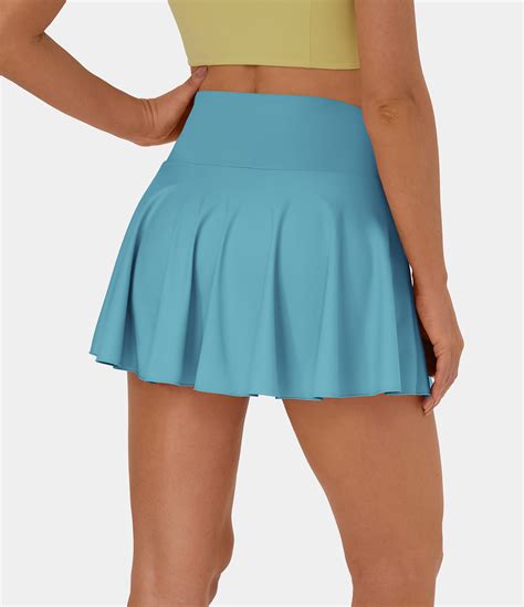 women s cloudful® air comfy high waisted crossover 2 in 1 side pocket flare tennis skirt halara