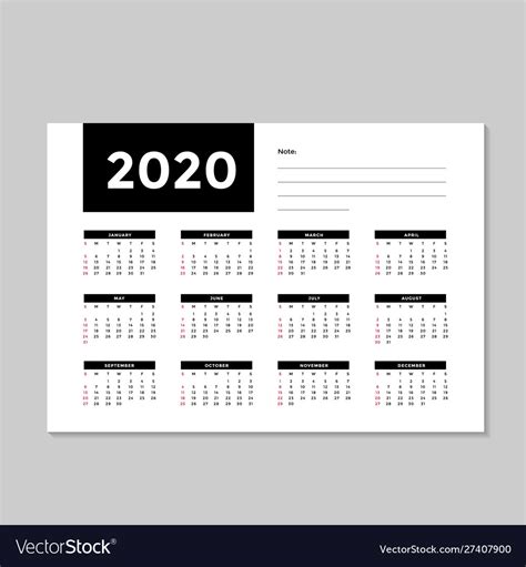 Minimalist Calendar 2020 Background Template Vector Image