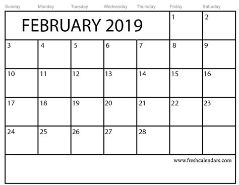 February 2019 Printable Calendars Riset