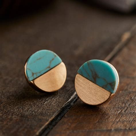 Circular Gold And Turquoise Stud Earrings By Lime Lace