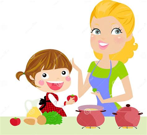 Mother And Daughter Cooking Stock Vector Illustration Of Food Cheerful 35469210
