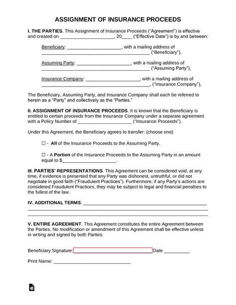Free Insurance Assignment Agreement Pdf Word Eforms