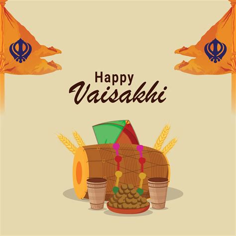 Flat Design Of Happy Vaisakhi Greeting Card With Creative Elemts