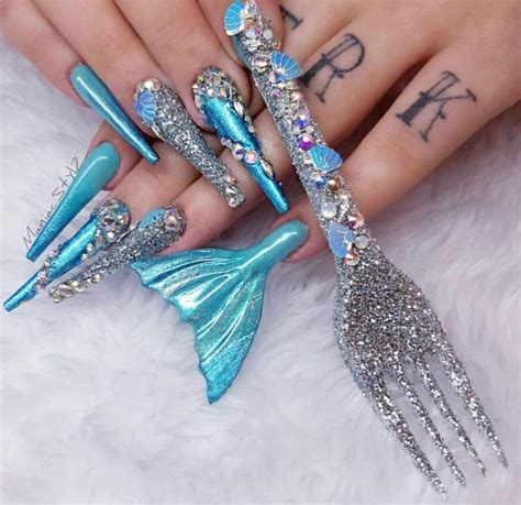 A Fork And A Mermaid Tail Crazy Acrylic Nails Crazy Nail Art Crazy