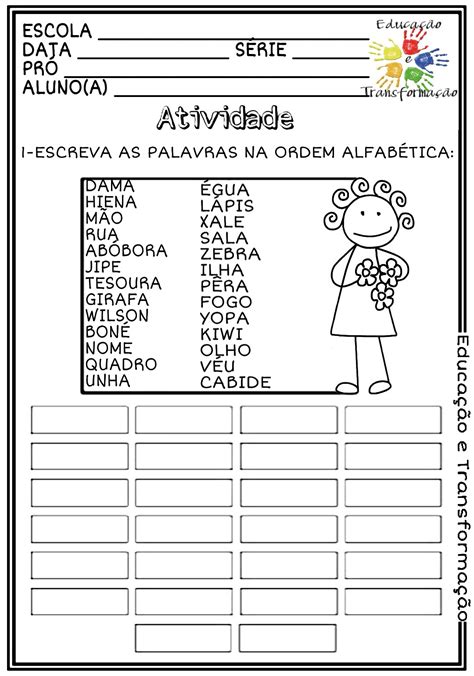 Ordem alfabética Atividades Escolares