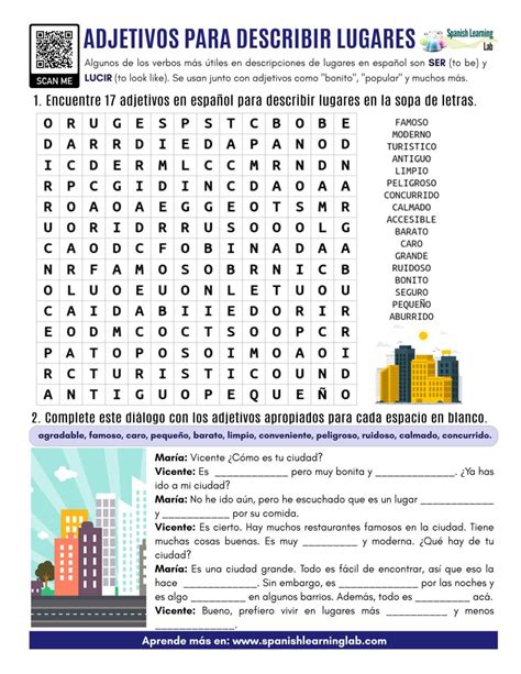 Adjectives To Describe Places In Spanish Pdf Worksheet Spanish