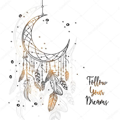 Hand Drawn Dream Catcher With Crescent Moon — Stock Vector