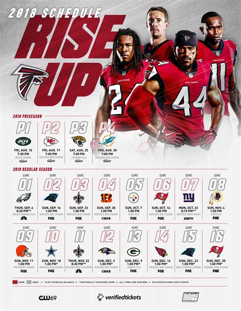 Atlanta Falcons 2018 Pre And Regular Season Schedule Rise Up 🏈 P1 L 0