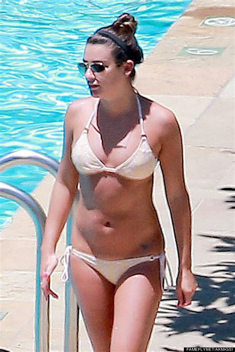 Lea Michele Relaxes Poolside In A Summery White Bikini Huffpost Entertainment