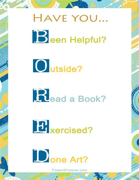 What To Do When Your Kid Says Im Bored Printable Chart