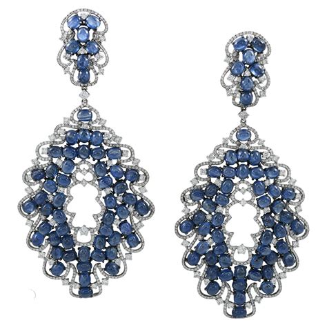 Blue Sapphire Diamond Gold Chandelier Drop Earrings For Sale At 1stDibs