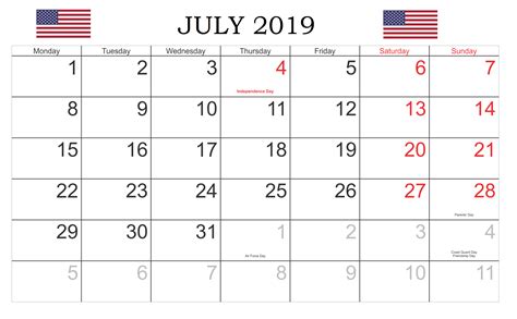 July 2019 Holidays Calendar Holiday Calendar 2019 Calendar State