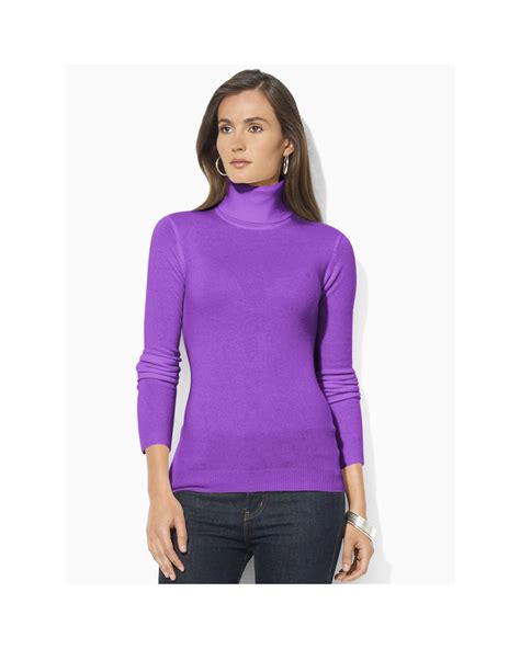 Ralph Lauren Silk Cotton Turtleneck Sweater In Purple Lyst