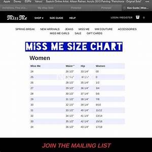Miss Me Size Chart For Jeans Miss Me Jeans Sizes Miss Me Size Chart