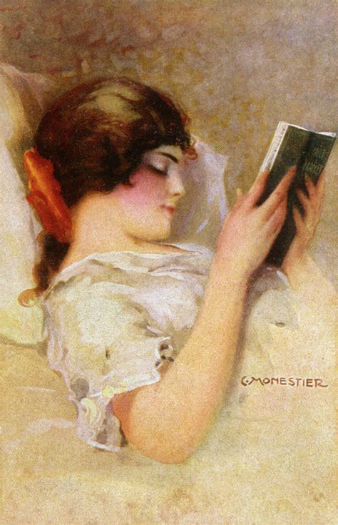 A Girl Propped Up By Pillows Reading Drawing By Mary Evans Picture Library