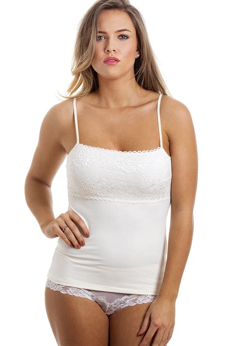 Ivory Floral Lace Trim Camisole Top